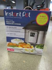 lot 588 image: Instant Pot 6 qt. Duo Plus Stainless Steel Electric Pressure Cooker (OPEN BOX)