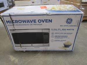 lot 535 image: GE 1.1 cu. Ft. Countertop Microwave in Stainless Steel (OPEN BOX)