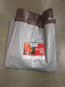 lot 591 image: Everbilt 16 ft. x 20 ft. BrownSilver Heavy Duty Tarp (OPEN PACKAGING)