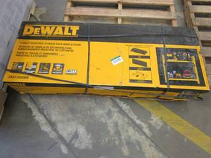 lot 599 image: DEWALT Yellow 2-Shelf Garage Storage Workbench Kit (STRAPPED)