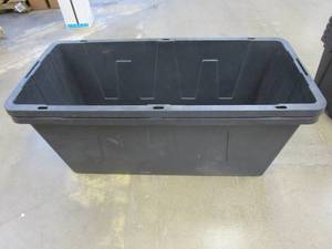 lot 601 image: LOT OF 2 HDX 55 Gal. Tough Storage Tote in Black with Yellow Lid (MISSING LIDS)
