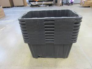 lot 603 image: LOT OF 9 HDX 27 Gal. Tough Storage Tote in Black with Yellow Lid (MISSING LIDS