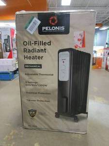 lot 645 image: Pelonis 1,500-Watt Oil-Filled Radiant Electric Space Heater with Thermostat (OPEN BOX)