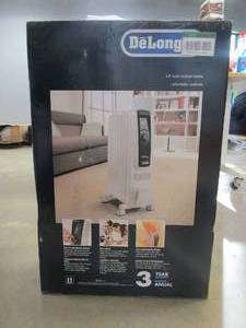 lot 644 image: DeLonghi 1500-Watt 5120 BTU Electric Oil Filled Radiator Space Heater Quiet Full Room Comfort (OPEN BOX)