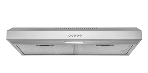 lot 724 image: AKDY 24 in. 58 CFM Convertible Under Cabinet Range Hood in Brushed Stainless Steel with 2 Carbon Filters and Push Button (OPEN BOX)