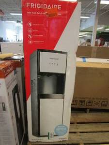 lot 703 image: Frigidaire 5 Gallon Bottom Loading Hot and Cold Water Dispenser in Stainless Steel (OPEN BOX)