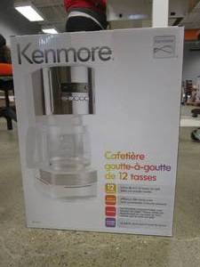 lot 769 image: KENMORE Kenmore Aroma Control 12-Cup Programmable Coffee Maker, White and Stainless Steel, Reusable Filter (APPEARS TO BE NEW)