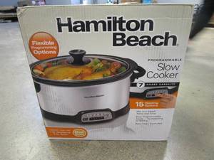 lot 785 image: Hamilton Beach 7 Qt. Programmable Stainless Steel Slow Cooker with Built-In Timer and Temperature Settings (OPEN BOX)