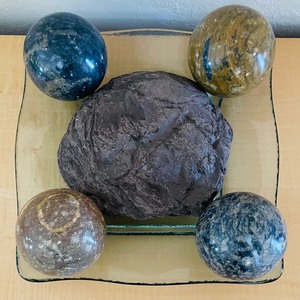 lot 40 image: Rock, Marble Balls and a Decorative Glass Plate