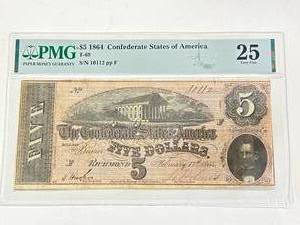 lot 20 image: 1864 High Grade Confederate $5 Bill