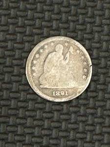 lot 25 image: 1891 Seated Liberty Quarter
