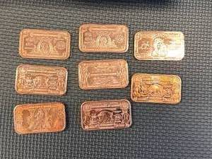 lot 61 image: Lot of 8 1oz Investment Grade Copper Bars
