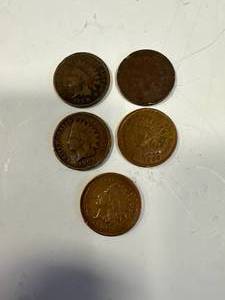 lot 78 image: Lot of 5 1909 Indian Head Pennies