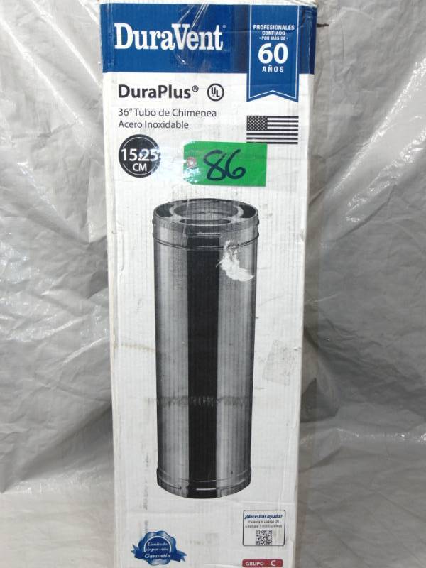 lot 91 image: DuraVent 6DP-36SS 6 x 36 Stainless Steel Triple-Wall Chimney Stove Pipe (DENT)