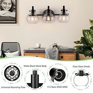 lot 46 image: Bathroom Vanity Light Fixtures, Modern 3 Lights Wall Sconce Lighting Black RS21V1115