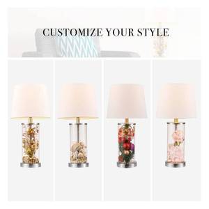 lot 50 image: Globe Electric Table Lamp 60W Fillable Container Linen Shade FabricGlass Clear