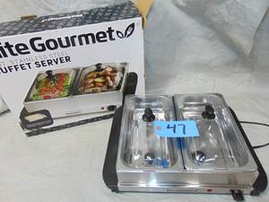 lot 47 image: Elite Gourmet 2 x 2.5 qt Electric Buffet Server, Stainless Steel