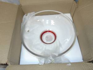 lot 75 image: Hosley 11.8 Inch Diameter, Clear Glass Bowl with Red Bottom