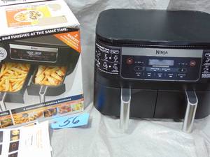 lot 56 image: Ninja Foodi DZ090 6 Quart 2-Basket Air Fryer w DualZone Technology Unused Small crack