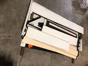 lot 7 image: Exclusive StyleWell Handale Ivory Queen Upholstery Mid Century Platform Bed, Open Box, Review all pictures