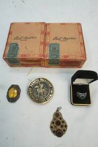 vintage pin, belt buckle, class ring
