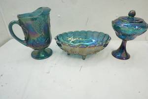 vintage footed carnival glass