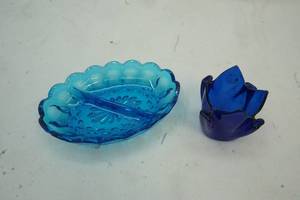 partylike candle holder, 1970s Anchor Hocking laser blue