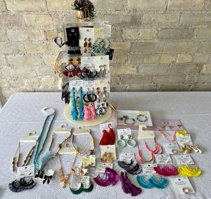 Lot of Costume Jewelry- Necklaces Earrings and Retail Display&nbsp