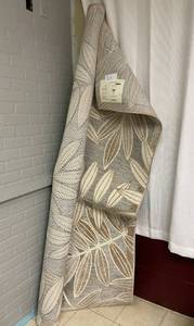 Large Tan Off Palm Leaf 10x14 Area Rug