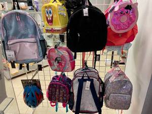 Lot of School Backpacks, Lunchboxes and Bike Helmets