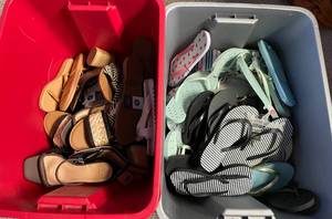 Lot of Youth and Adult Flip Flop Sandals and Womens Shoes