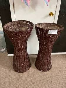 Set of Tall Wicker Floor Pedestals