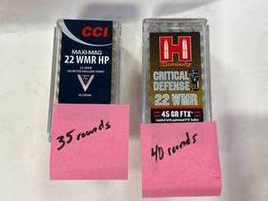 lot 57 image: 75 Rounds 22 WMR Ammo Ammunition