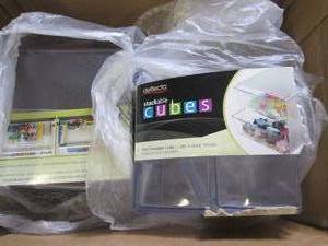 lot 28 image: 2 deflecto stackable cubes open box...
