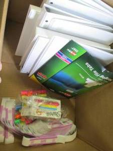 lot 120 image: box of 3-ring binders, markers and...