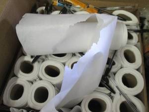 lot 346 image: box of pens and rolls of white pape...