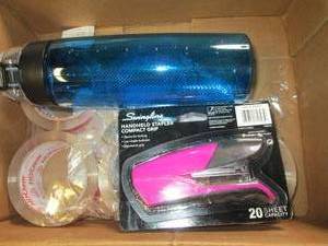 lot 306 image: box of tape ,stapler and a water bo...