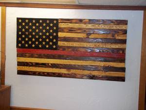lot 19 image: All wood red stripe flag 46 x 24...