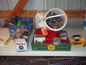 lot 206 image: Parts Organizer bins with hardware,  various adhesive tape, replacement saw blades and buckets of fun