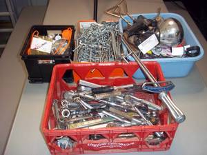 lot 212 image: Large lot of assorted Craftsman SAE wrenches, ratchets, torque wrench, tagboard pegs and so much more