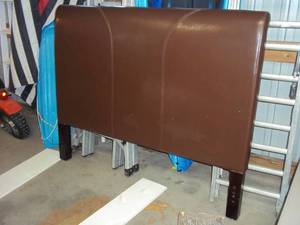 lot 222 image: Correction this is a Queen size not a Twin Size Leather Covered Head Board