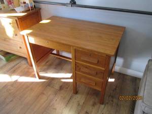 lot 107 image: Vintage Light-toned Solid Wood Desk...