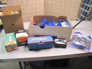 lot 228 image: Plastic Parts organizer bins along with nails, screws, hooks, hinges and so much more