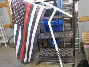 lot 232 image: Salute the Red, White and Blue by hanging the flag in your yard with the nicely made pole made from PVC fittings