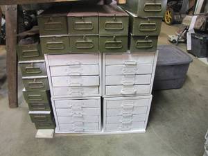 lot 276 image: VINTAGE Safety Deposit Boxes Re-purposed into parts organizer Storage. Most full of hardware