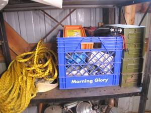 lot 319 image: Shelf Contents including heavy duty chains with hooks,  metal parts organizer drawers, hardware and more