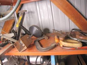 lot 329 image: C-clamps, hacksaw, manual drain auger and more
