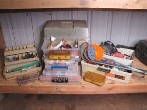 lot 383 image: Lot of Tackle boxes and lures and more fishing gear inside