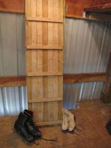 lot 402 image: Vintage Wooden down hill toboggan sled with his and hers ice skates