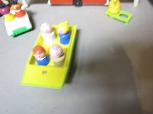 lot 409 image: Vintage Fischer Price Little People with pop-up camper, Truck, Boat and more